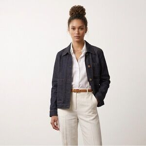 COS Dark Wash Denim Jacket Workwear Chore Coat Style Brass Buttons Size 2 XS